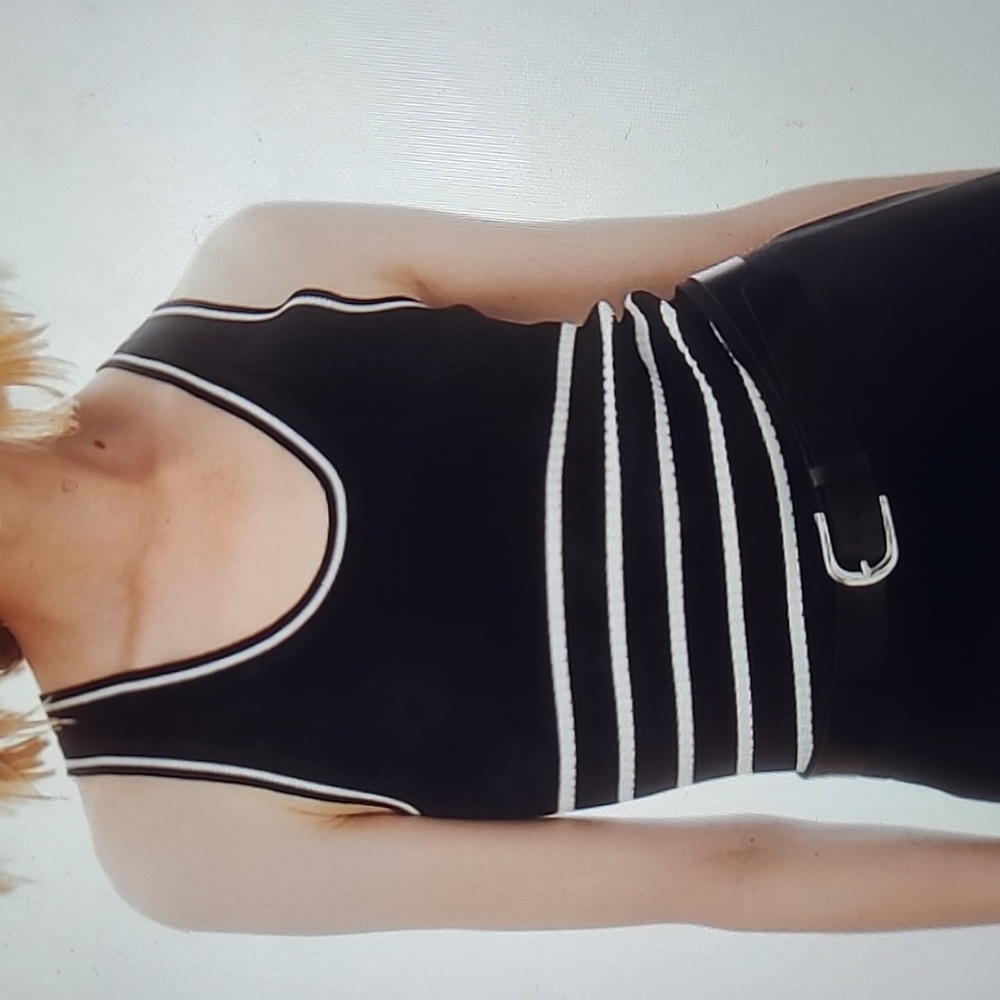 NWOT. Rib-knit tank top- black and white stripe. XL